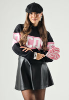 GCDS Felpa con cappuccio nera e rosa per donna, ragazzi e bambini con logo frontale e maxi grafica Z0GJQE583F004 999P GCDS 