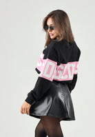 GCDS Felpa girocollo nero- rosa, per donna, ragazzi e bambini con logo iconico Z0GJQE584F004 999P GCDS 