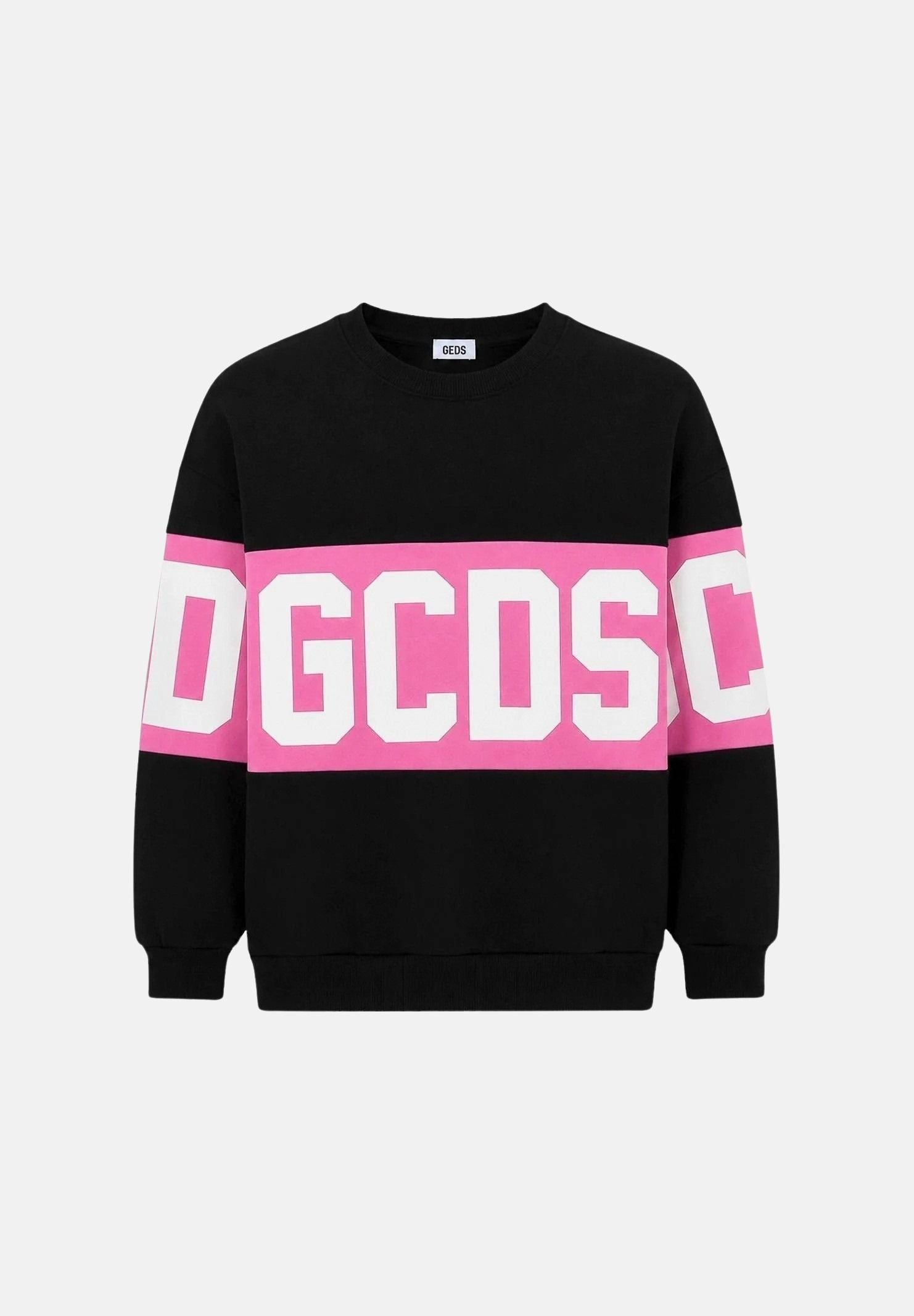 GCDS Felpa girocollo nero- rosa, per donna, ragazzi e bambini con logo iconico Z0GJQE584F004 999P GCDS 
