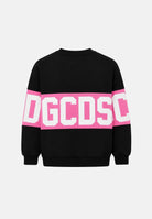 GCDS Felpa girocollo BAND CREWNECK nera e rosa da bambina con fascia logo GCDS a contrasto. Z0GJQE584F004J 999P GCDS 