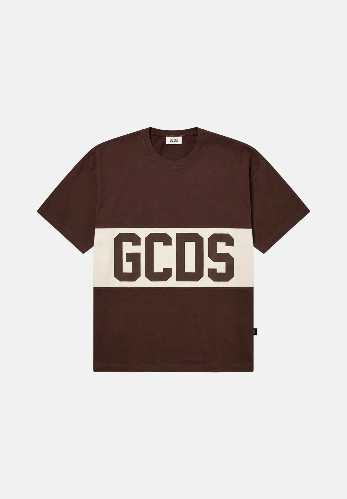 GCDS T-shirt COLOUR-BLOCK  french roast-bone-marrone per uomo e donna  con maxi banda bicolore e logo centrale Z0MLQC140J101 387U GCDS 