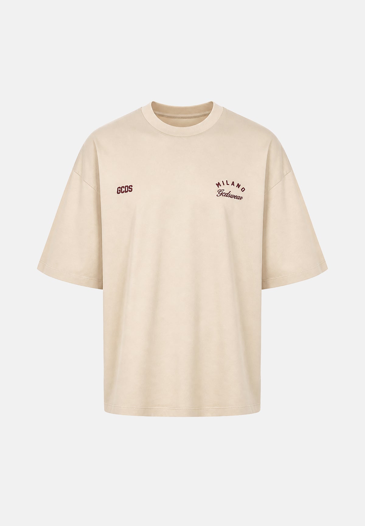 GCDS T-shirt nougat-crema per uomo e donna  con piccolo logo ricamato sul petto Z0MLQC214J080 379E GCDS 