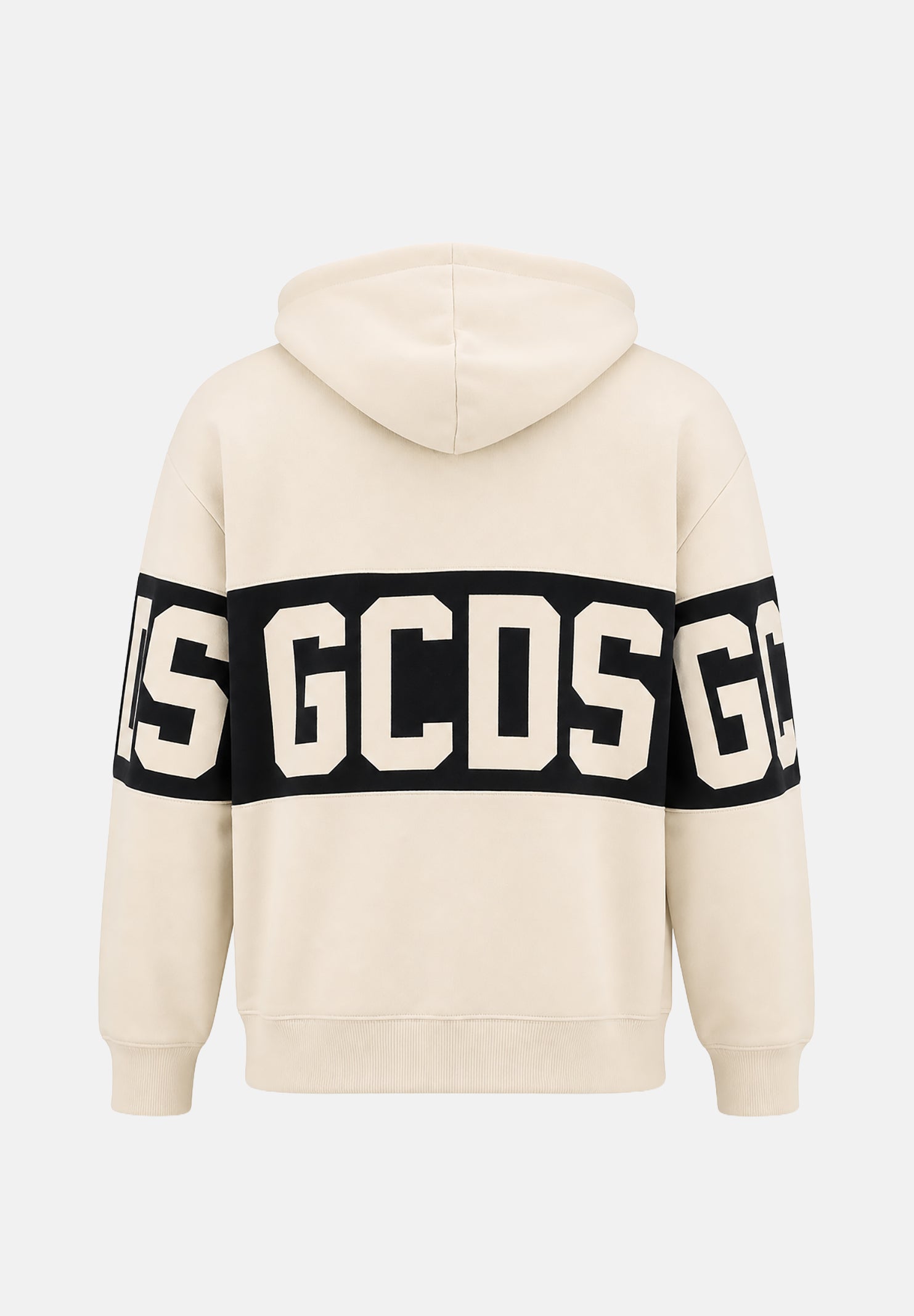 GCDS Felpa con cappuccio beige per uomo e donna caratterizzata da banda a contrasto e logo Z0MLQE138F004 316B GCDS 