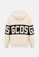GCDS Felpa con cappuccio beige per uomo e donna caratterizzata da banda a contrasto e logo Z0MLQE138F004 316B GCDS 