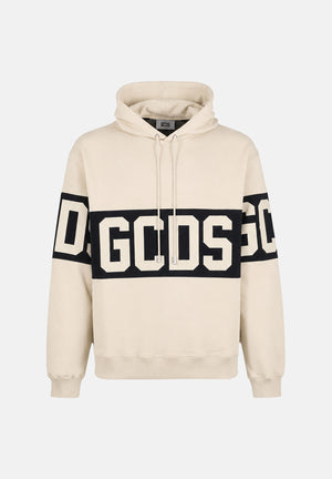 GCDS Felpa con cappuccio beige per uomo e donna caratterizzata da banda a contrasto e logo Z0MLQE138F004 316B GCDS 