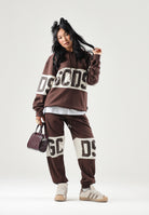 GCDS Felpa con cappuccio COLOUR-BLOCK  french roast marrone per uomo e donna con maxi banda logata Z0MLQE138F004 387U GCDS 
