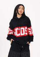 GCDS Felpa con cappuccio nera per uomo e donna caratterizzata da banda a contrasto e logo Z0MLQE138F004 999R GCDS 