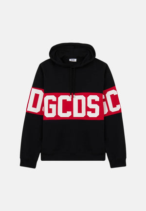 GCDS Felpa con cappuccio nera per uomo e donna caratterizzata da banda a contrasto e logo Z0MLQE138F004 999R GCDS 