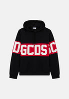 GCDS Felpa con cappuccio nera per uomo e donna caratterizzata da banda a contrasto e logo Z0MLQE138F004 999R GCDS 