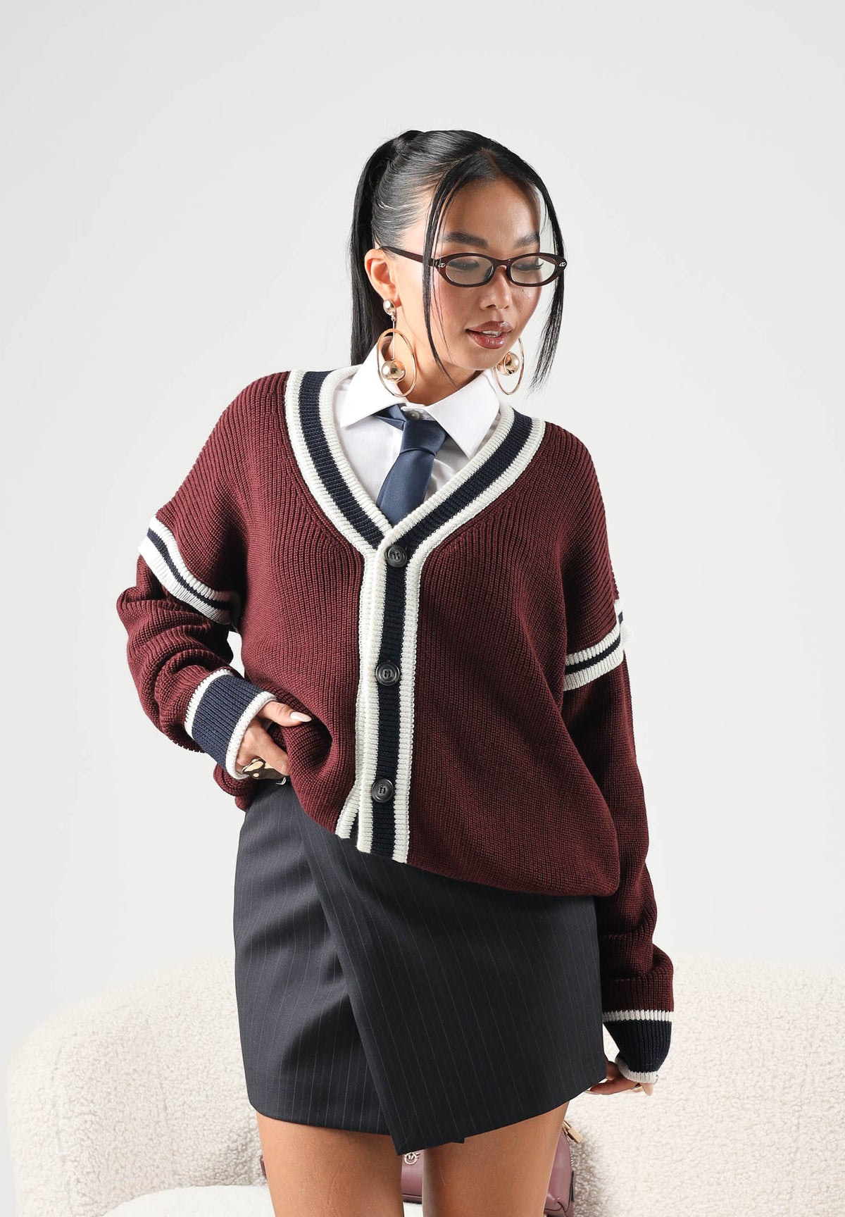 GCDS Cardigan VARSITY CARDIGAN Bone-Burgundy bordeaux e panna per uomo e donna Z0MWQF151K155 316J GCDS 