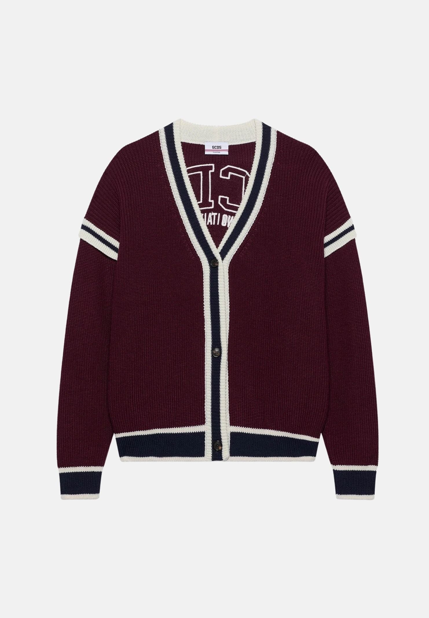GCDS Cardigan corto VARSITY CARDIGAN Bone-Burgundy bordeaux e panna per uomo e donna Z0MWQF151K155 316J GCDS 