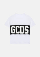 GCDS T-shirt manica corta bianca e nera, per donna, ragazzi e bambini con stampa logo centrale Z0UJQC585J105 157B GCDS 