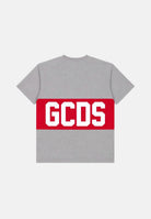 GCDS T-shirt manica corta neutro grigio-rosso per donna, ragazzi e bambini con maxi logo iconico Z0UJQC585J105 953R GCDS 