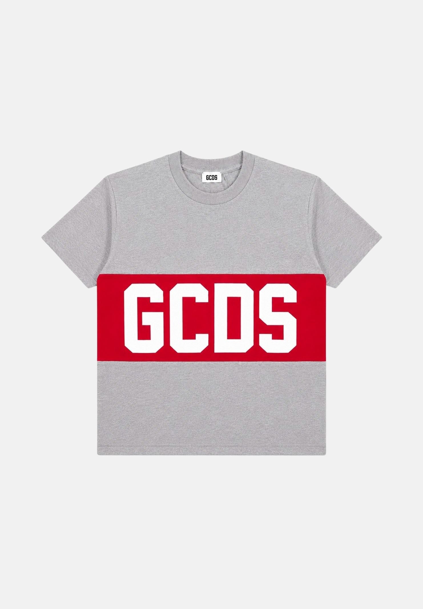 GCDS T-shirt manica corta neutro grigio-rosso per donna, ragazzi e bambini con maxi logo iconico Z0UJQC585J105 953R GCDS 