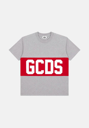 GCDS T-shirt manica corta neutro grigio-rosso per donna, ragazzi e bambini con maxi logo iconico Z0UJQC585J105 953R GCDS 