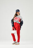 GCDS T-shirt manica corta neutro grigio-rosso per donna, ragazzi e bambini con maxi logo iconico Z0UJQC585J105 953R GCDS 