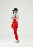 GCDS T-shirt manica corta neutro grigio-rosso per donna, ragazzi e bambini con maxi logo iconico Z0UJQC585J105 953R GCDS 