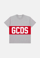 GCDS T-shirt manica corta neutro grigio-rosso per donna, ragazzi e bambini con maxi logo iconico Z0UJQC585J105 953R GCDS 