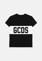 GCDS T-shirt a manica corta nera e bianca per donna, ragazzi e bambini con stampa logo Z0UJQC585J105 999A GCDS 