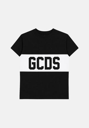 GCDS T-shirt a manica corta nera e bianca per donna, ragazzi e bambini con stampa logo Z0UJQC585J105 999A GCDS 