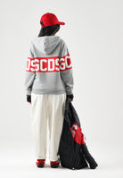 GCDS Felpa con cappuccio neutral gray-red per donna, ragazzi e bambini con banda orizzontale a contrasto rosso-bianca Z0UJQE583F004 953R GCDS 