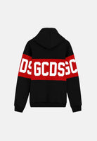 GCDS Felpa con cappuccio nera/rossa  per donna, ragazzi e bambini con logo iconico Z0UJQE583F004 999R GCDS 