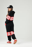 GCDS Felpa con cappuccio nera/rossa  per donna, ragazzi e bambini con logo iconico Z0UJQE583F004 999R GCDS 