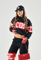 GCDS Felpa con cappuccio nera/rossa  per donna, ragazzi e bambini con logo iconico Z0UJQE583F004 999R GCDS 