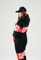 GCDS Felpa con cappuccio nera/rossa  per donna, ragazzi e bambini con logo iconico Z0UJQE583F004 999R GCDS 