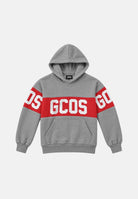 GCDS Felpa con cappuccio BAND LOGO grigio e rosso per bambino e bambina. Z0UJQE583F004J 953R GCDS 
