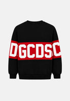 GCDS Felpa girocollo nera e rossa per donna, ragazzi e bambini con iconica fascia logo a contrasto.<BR/> Z0UJQE584F004 999R GCDS 