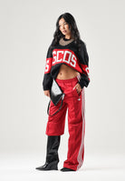 GCDS Maglia girocollo nera e rossa per donna, ragazzi e bambini con logo frontale Z0UJQF621K347 999R GCDS 