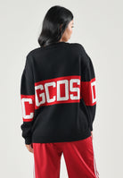 GCDS Maglia girocollo nera e rossa per donna, ragazzi e bambini con logo frontale Z0UJQF621K347 999R GCDS 