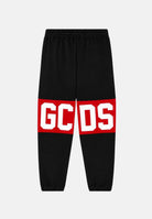 GCDS Pantaloni BAND LOGO TRACK PANTS nero per bambino e bambina con fascia rossa e maxi logo GCDS Z0UJQI588F004J 999R GCDS 
