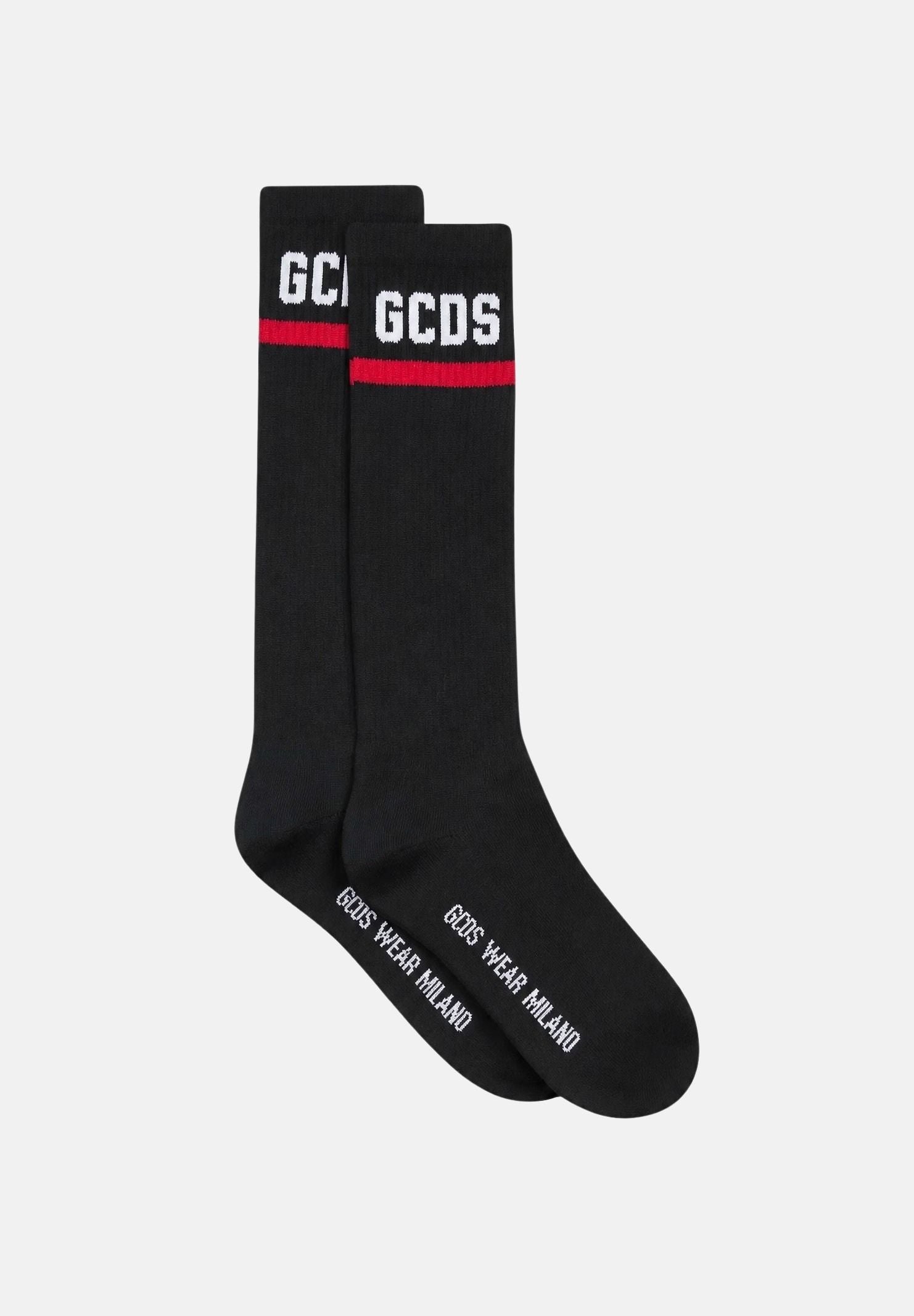GCDS Calzini LOGO neri per donna e bambini con lettering GCDS e dettagli a contrasto. Z0UJQQ714T801 999A GCDS 