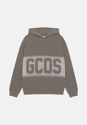 GCDS Felpa con cappuccio Neutral grey- grigio chiaro per bambino e bambina con maxi logo GCDS sfumato a contrasto. C2BJQE528F342J 953I GCDS 