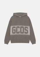 GCDS Felpa con cappuccio Neutral grey- grigio chiaro per bambino e bambina con maxi logo GCDS sfumato a contrasto. C2BJQE528F342J 953I GCDS 