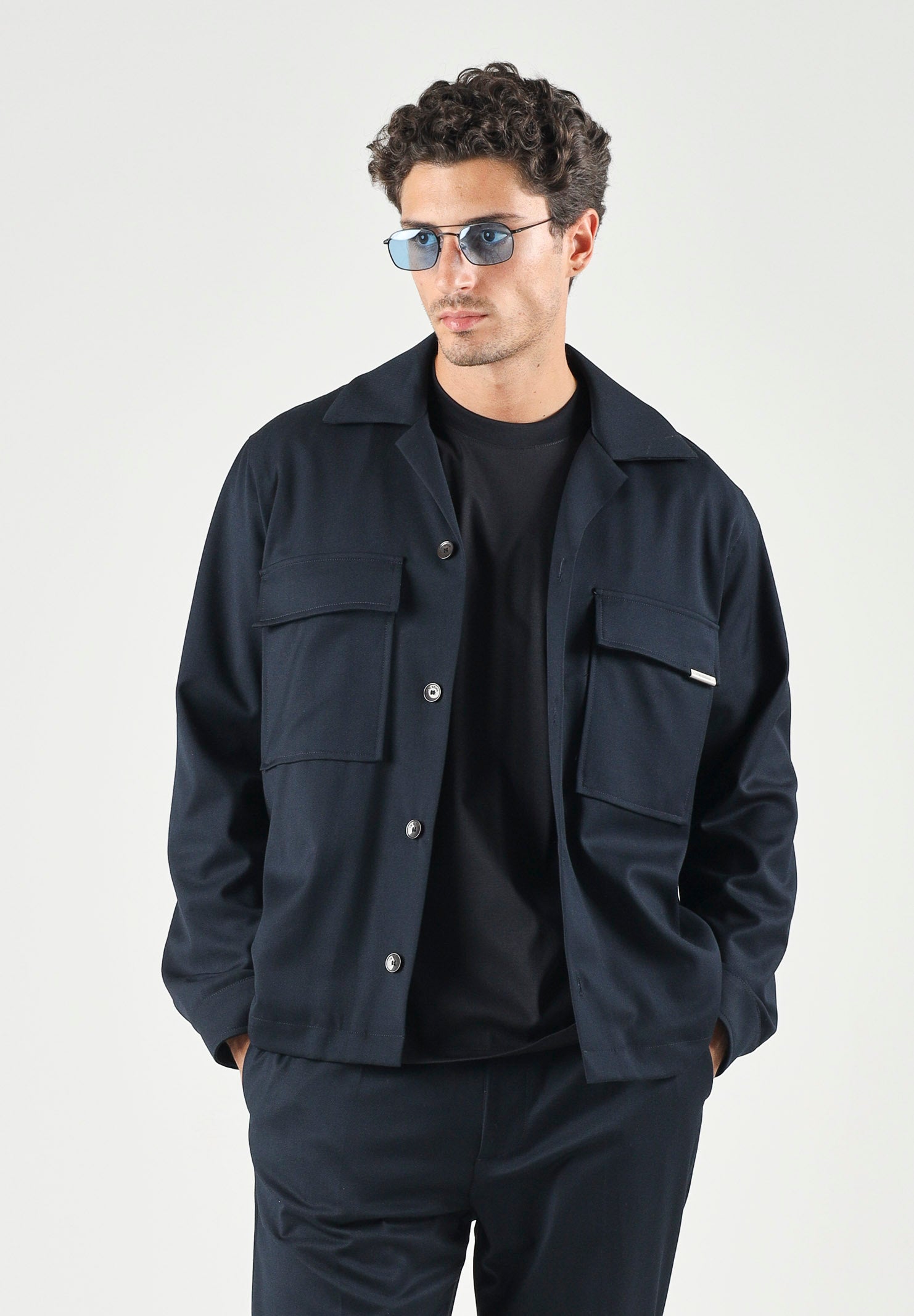 I'M BRIAN Camicia blu da uomo con tasca frontale con cerniera. CA3825 005 I'M BRIAN 