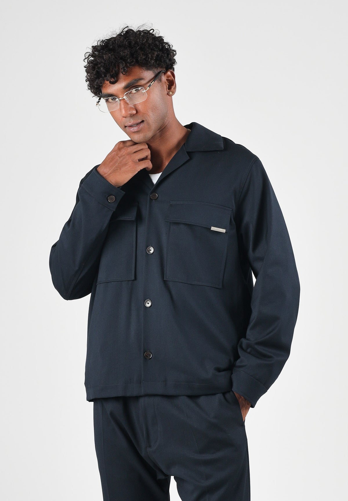 I'M BRIAN Camicia manica lunga  blu da uomo con tasca frontale con cerniera. CA3825 005 I'M BRIAN 