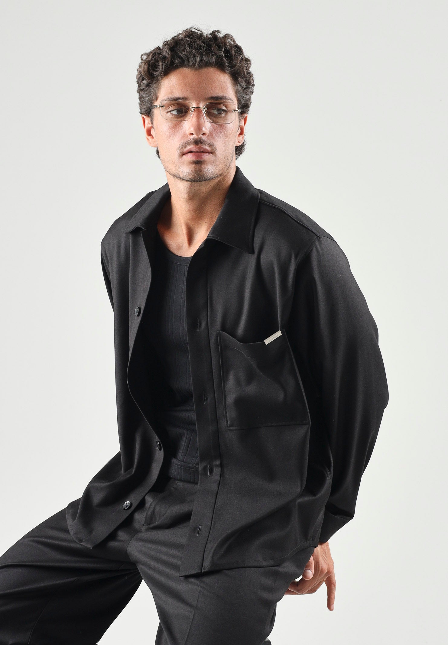 I'M BRIAN Camicia nera da uomo con taschino laterale CA3827 009 I'M BRIAN 