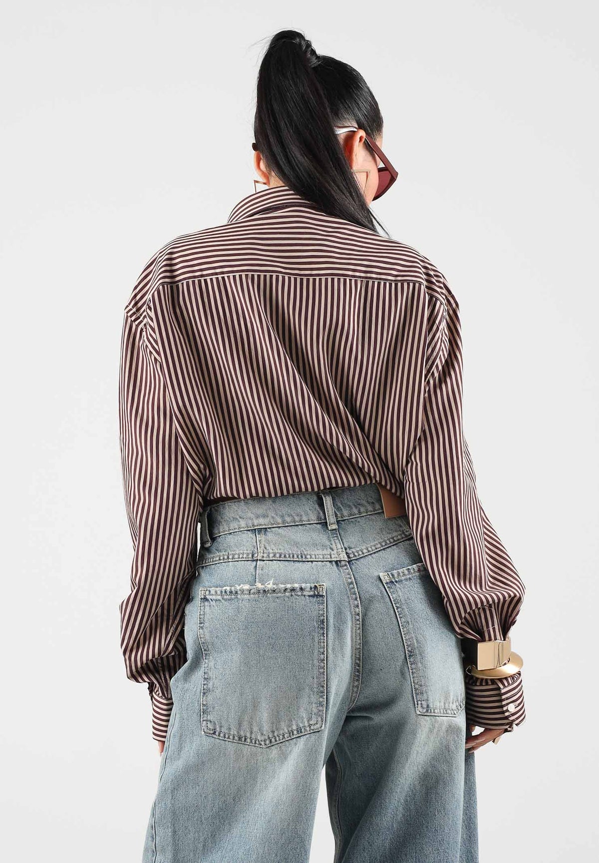 I'M BRIAN Camicia manica lunga bordeaux per uomo e per donna con fantasia a righe CA3843 0029 I'M BRIAN 