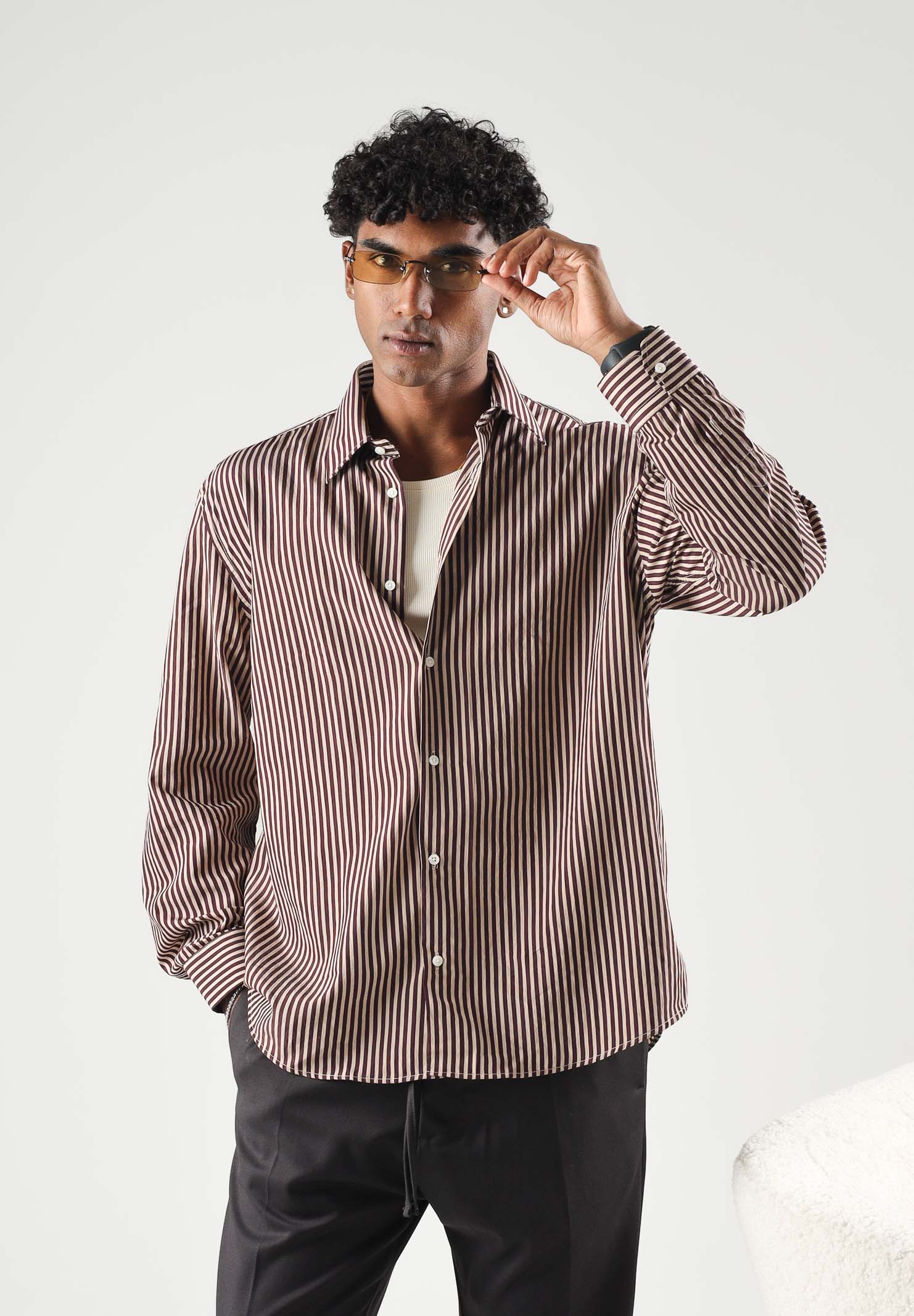 I'M BRIAN Camicia manica lunga bordeaux per uomo e per donna con fantasia a righe CA3843 0029 I'M BRIAN 