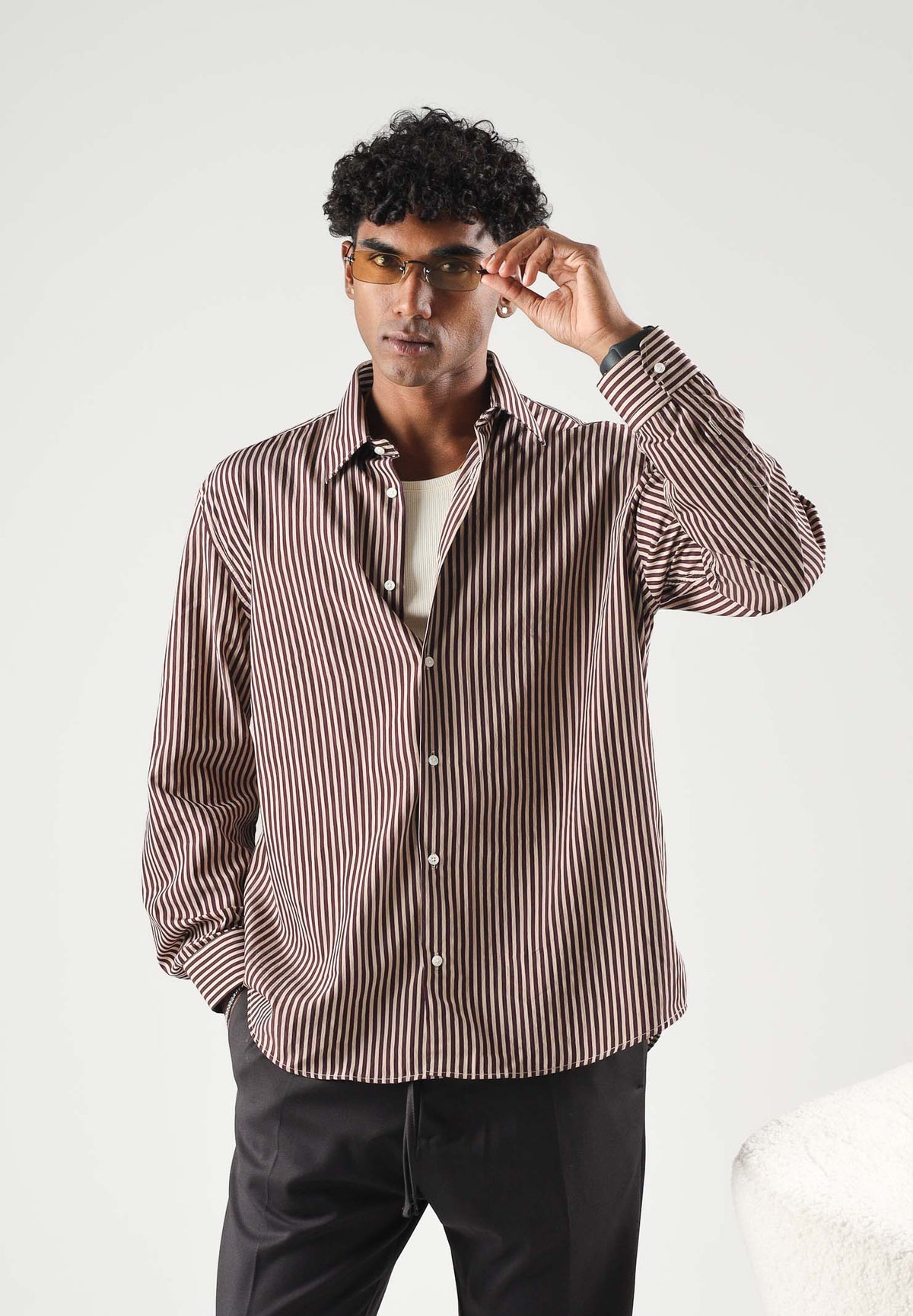 I'M BRIAN Camicia manica lunga bordeaux per uomo e per donna con fantasia a righe CA3843 0029 I'M BRIAN 