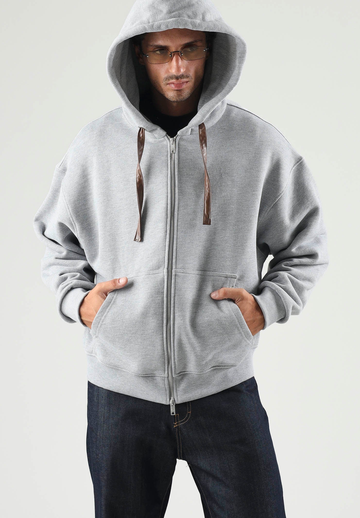 I'M BRIAN Felpa con zip OVERSIZED grigio per uomo con cappuccio e chiusura a cerniera F3918 008 I'M BRIAN 