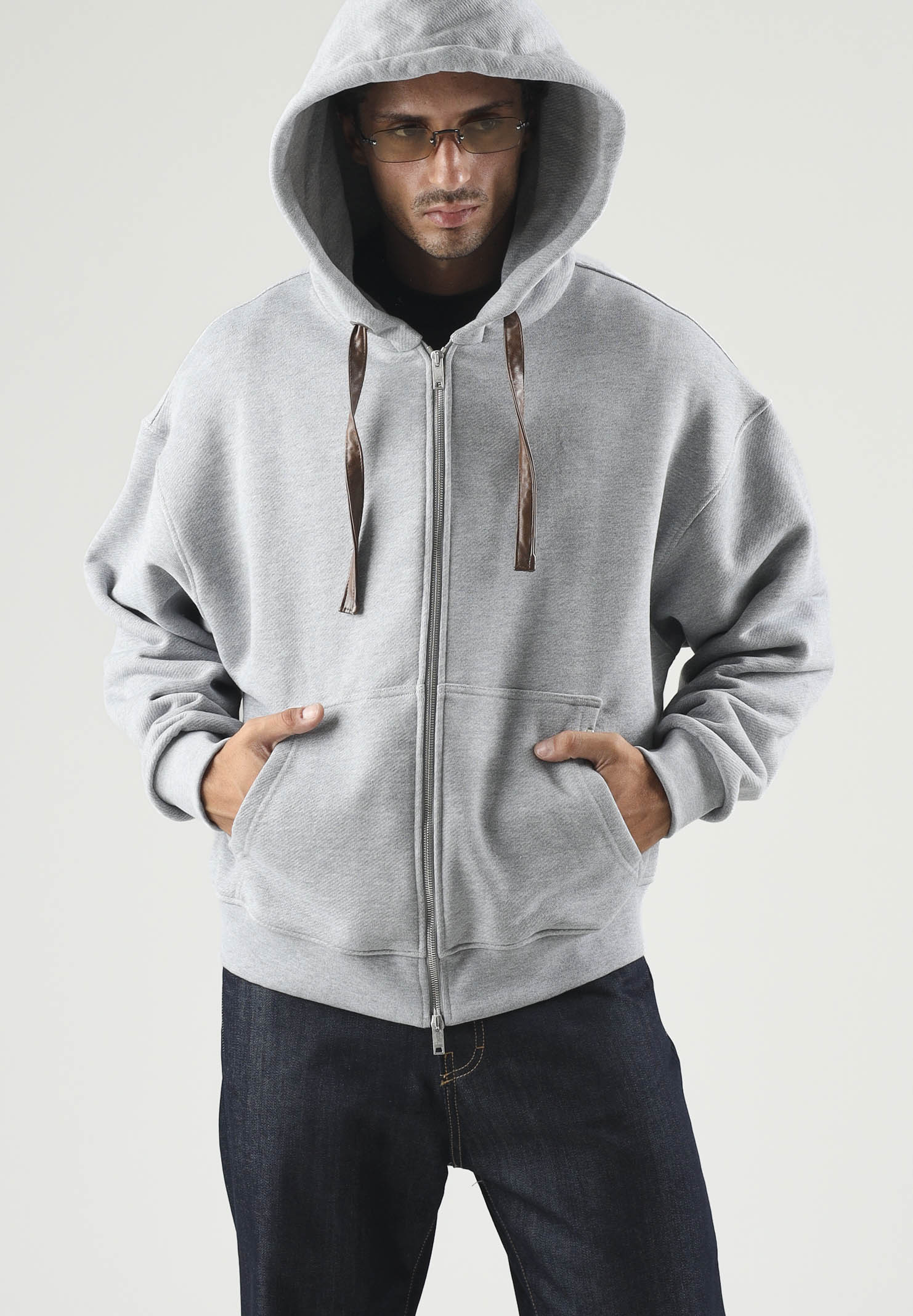 I'M BRIAN Felpa con zip OVERSIZED grigio per uomo con cappuccio e chiusura a cerniera F3918 008 I'M BRIAN 