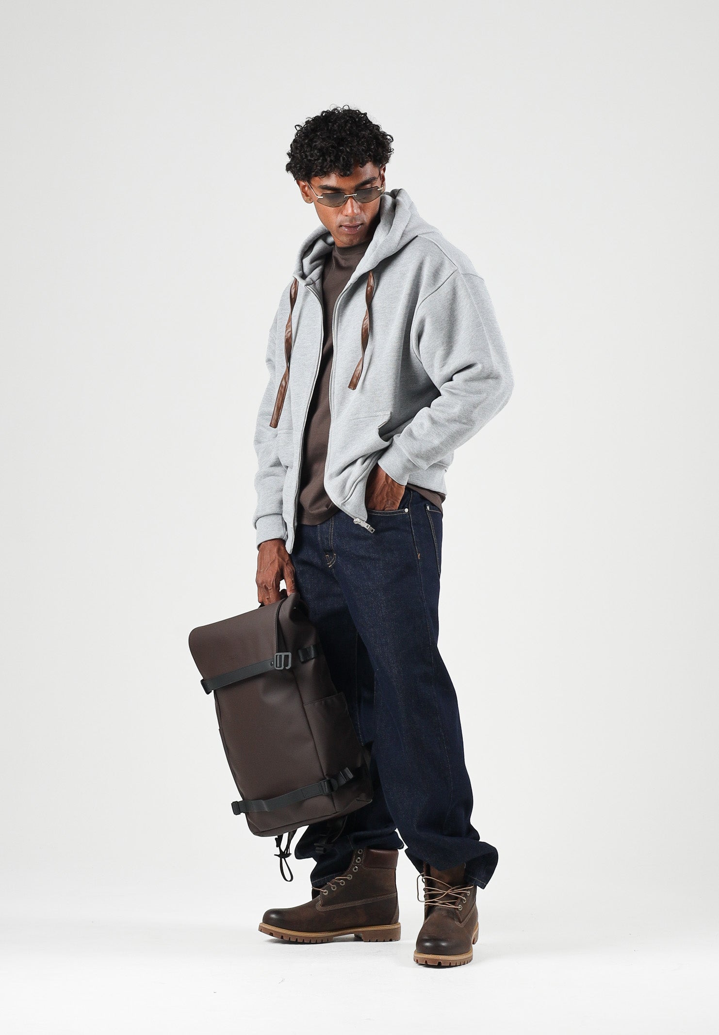 I'M BRIAN Felpa con zip OVERSIZED grigio per uomo con cappuccio e chiusura a cerniera F3918 008 I'M BRIAN 