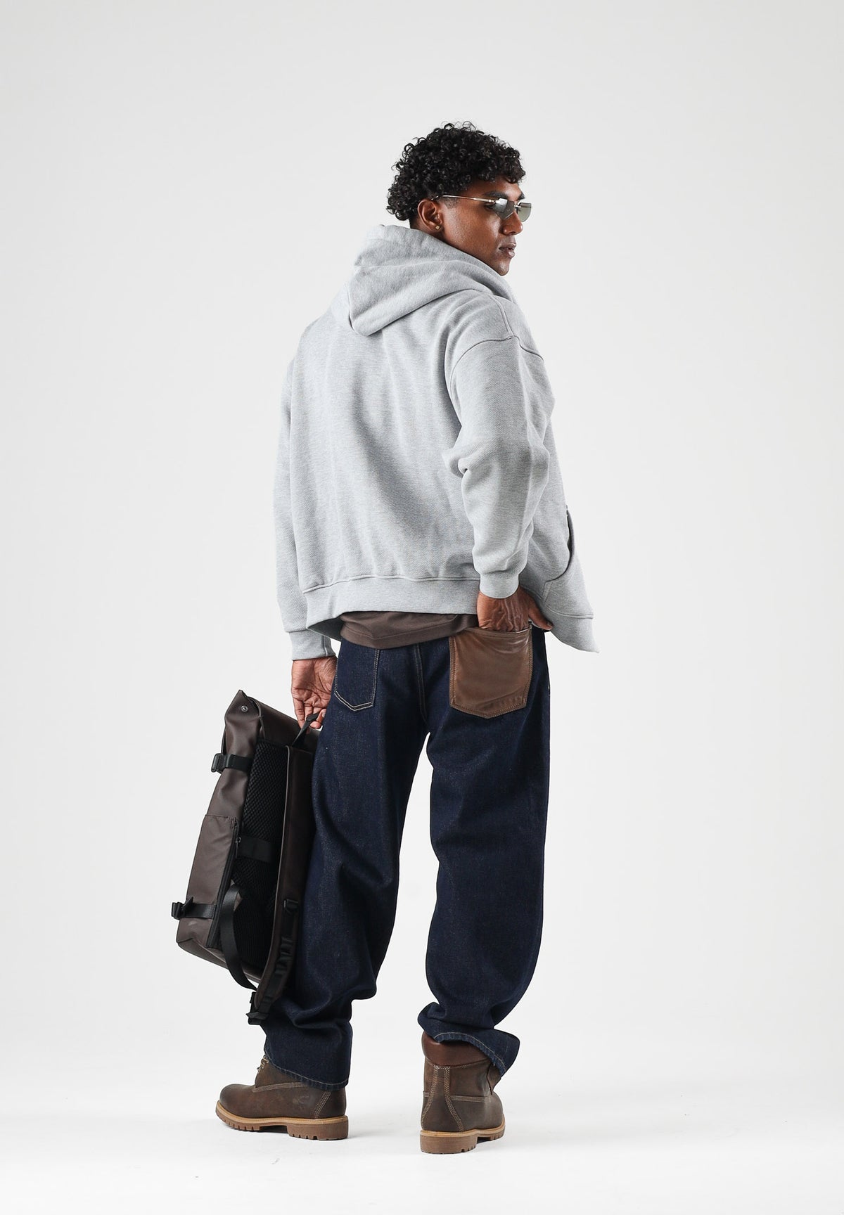 I'M BRIAN Felpa con zip OVERSIZED grigio per uomo con cappuccio e chiusura a cerniera F3918 008 I'M BRIAN 