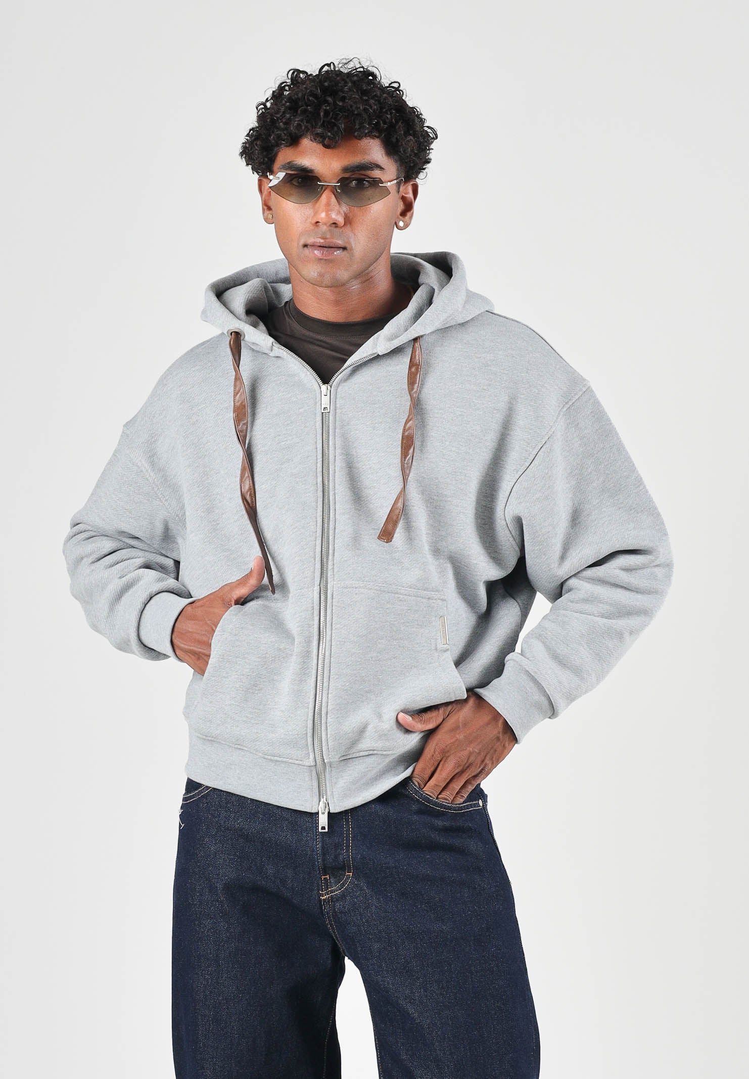 I'M BRIAN Felpa con zip OVERSIZED grigio per uomo con cappuccio e chiusura a cerniera F3918 008 I'M BRIAN 