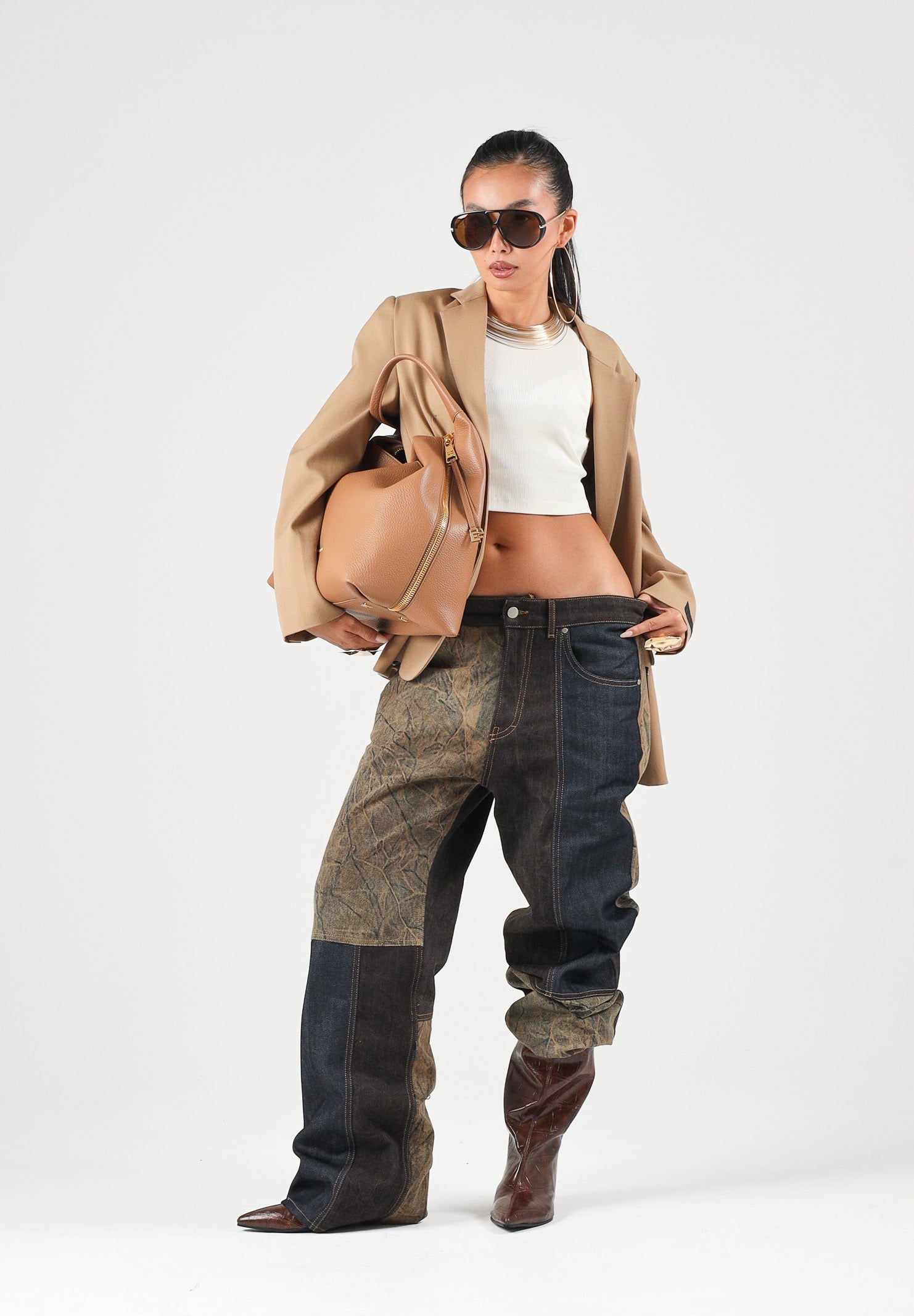 I'M BRIAN Jeans PATCHWORK BAGGY  blu denim per uomo con inserti patchwork in lavaggi differenti. JASON1526 LAV1526 I'M BRIAN 