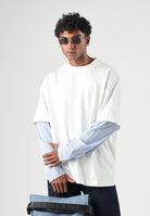 I'M BRIAN T-shirt manica lunga off white-bianca per uomo con design a contrasto bicolore e maniche lunghe dal taglio moderno TS3936 OFF I'M BRIAN 